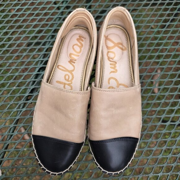 Sam Edelman Krissy Beige Black Espadrille Cap Toe Flats Shoes Size 8 Classic - Picture 1 of 7